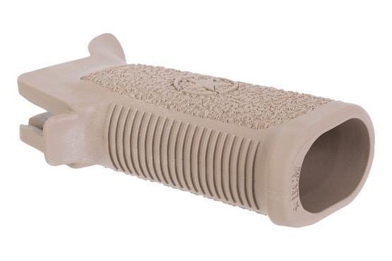 Ergonomic AR-15 pistol grip with open-bottom design, FDE.